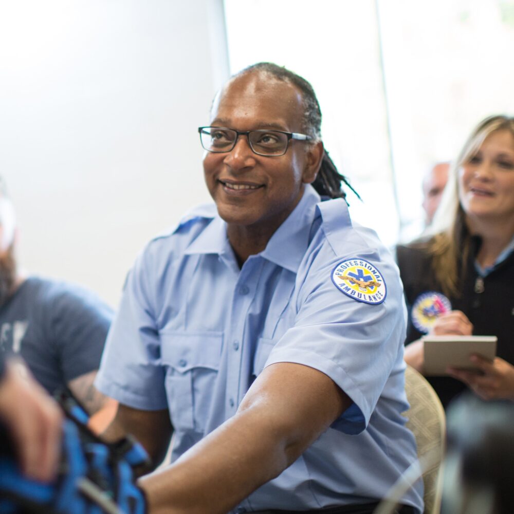 EMT smiling while in EMT class